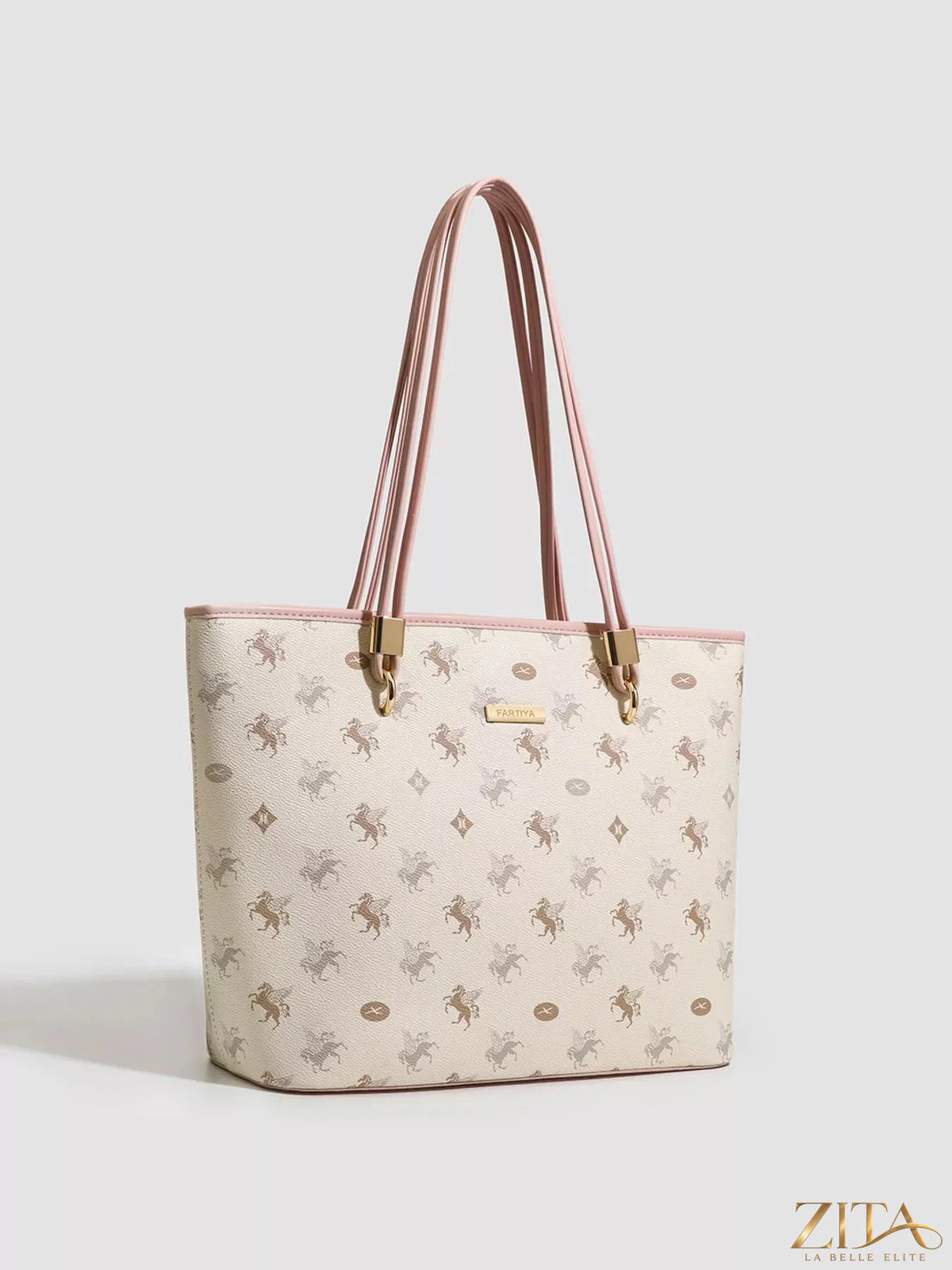 Zita La Belle Elite Pegasus print tote bag with colorful horse design, spacious fabric bag for everyday use.