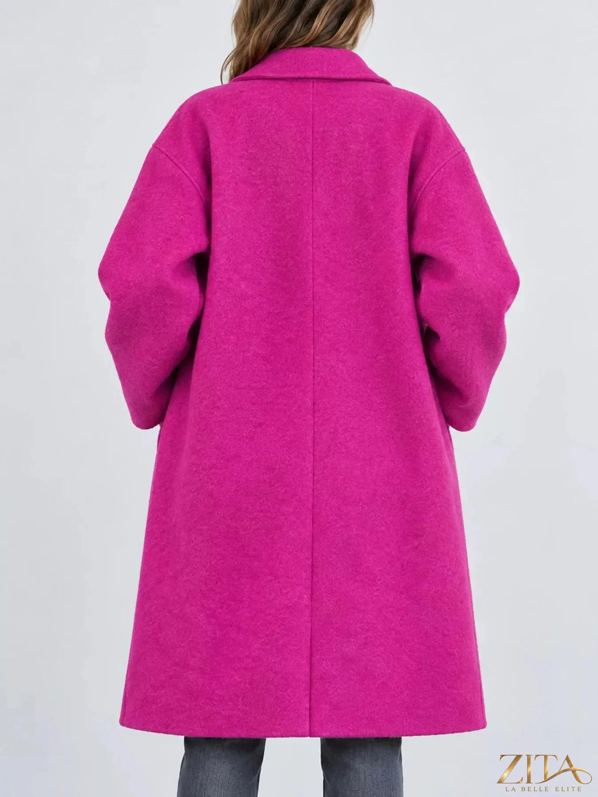 Plus size Zita La Belle Elite coat with lapel collar and single button closure, showcasing a stylish full-size design.