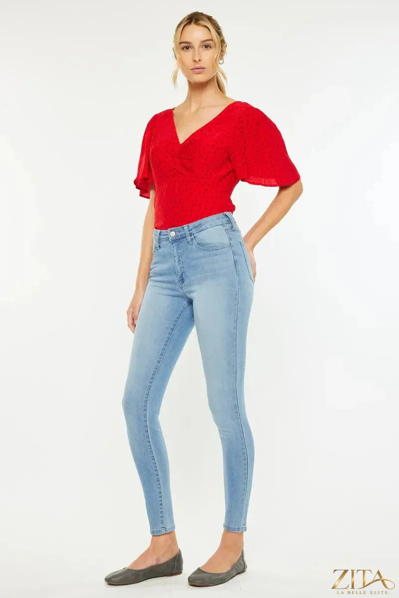 Zita La Belle Elite Kancan high rise super skinny jeans in dark wash, showcasing a close-up of the fitted denim style.