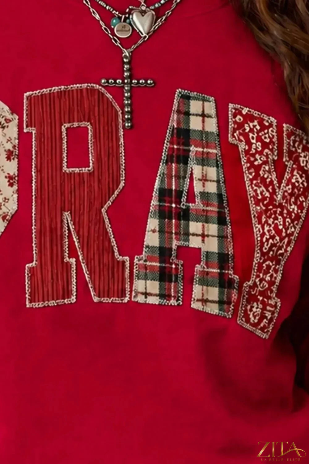 Floral plaid embroidered Western sweatshirt by Zita La Belle Elite featuring colorful floral and plaid design on soft fabric.