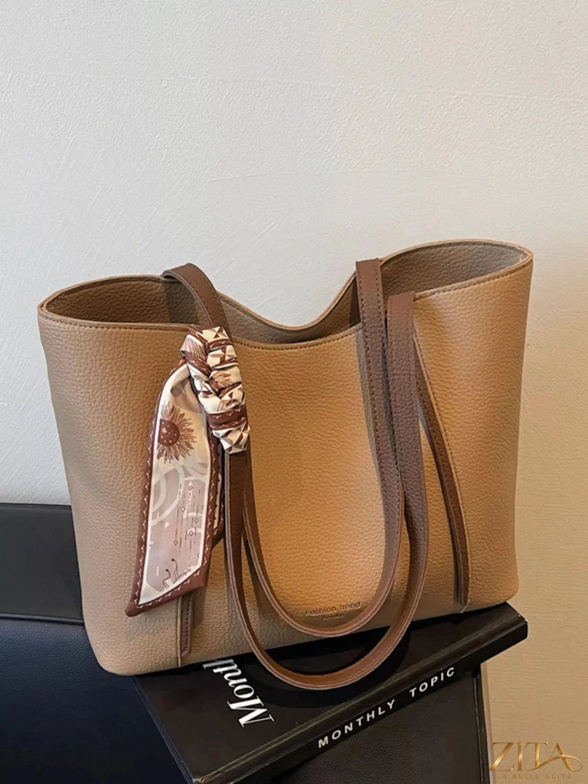 Zita La Belle Elite PU leather tote bag with dual handles and spacious interior, stylish accessory for daily use.