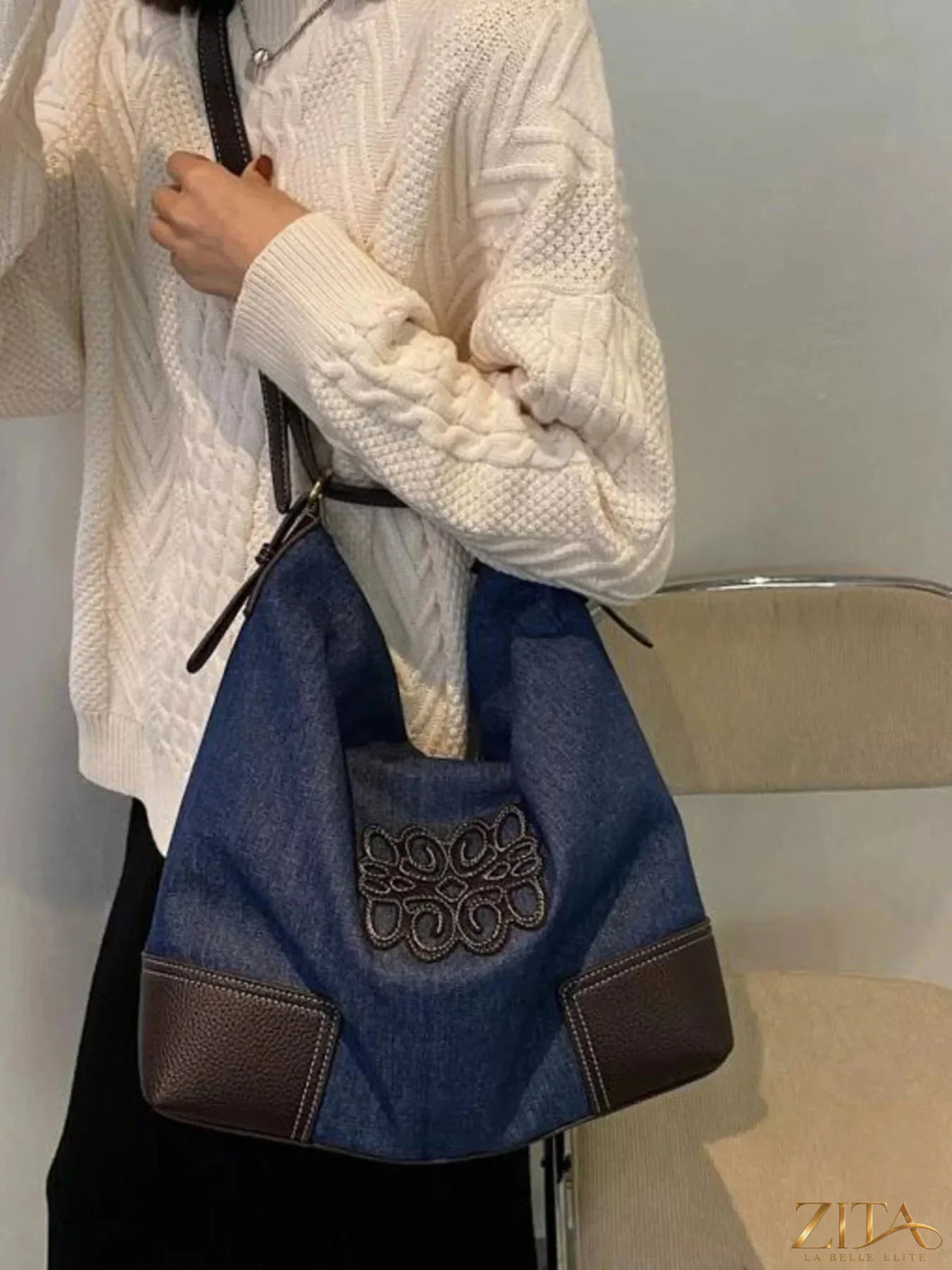 Embroidered canvas tote bag by Zita La Belle Elite with colorful floral embroidery and sturdy handles, perfect for everyday use.