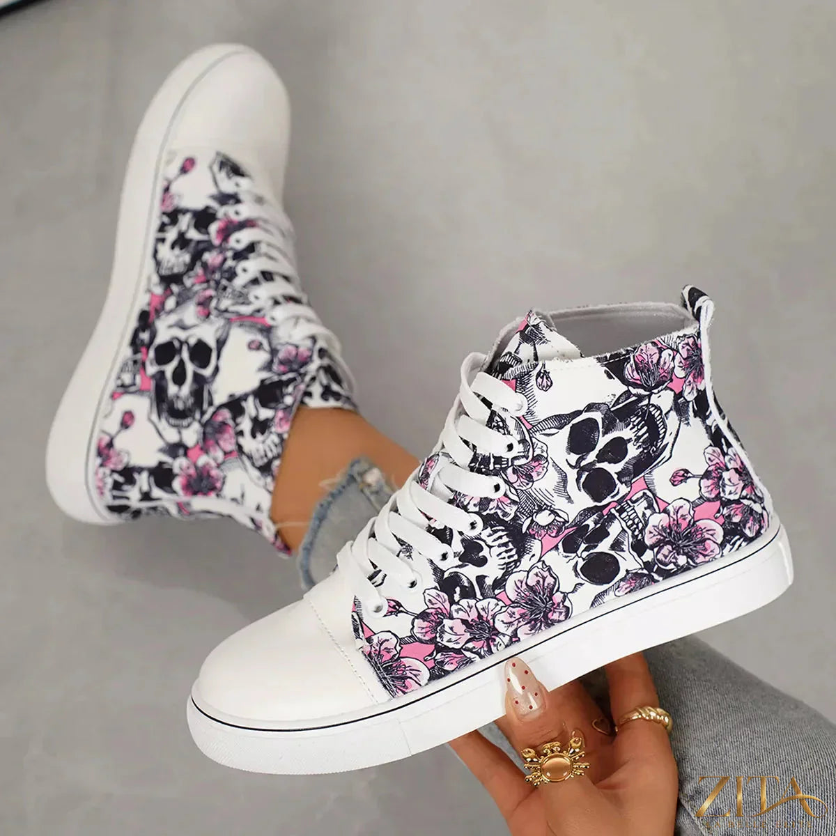 Zita La Belle Elite round toe lace-up sneakers in white with rubber sole, stylish casual footwear for everyday wear