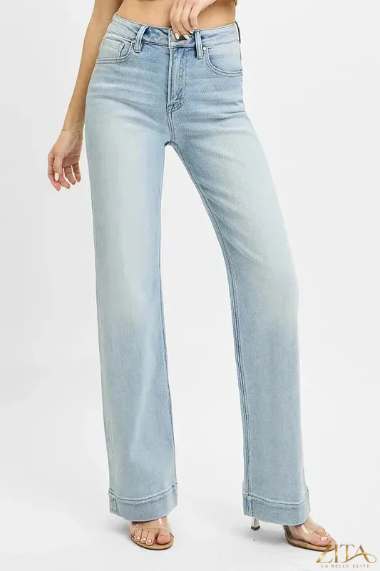 Zita La Belle Elite RISEN high rise straight jeans in full size run, showcasing classic denim fit and high waist design.