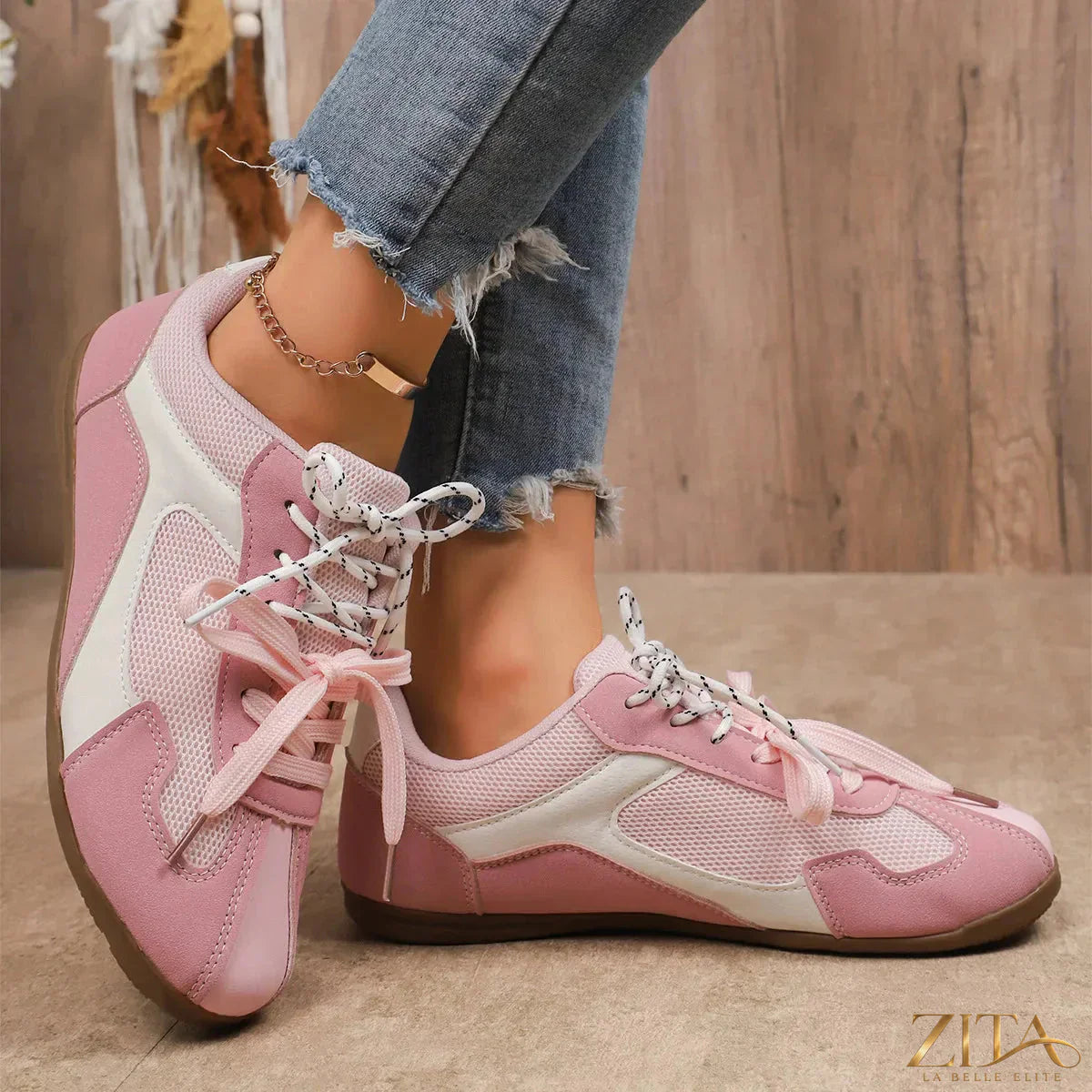 Zita La Belle Elite round toe platform sneakers with chunky soles, white and black color, stylish and trendy footwear