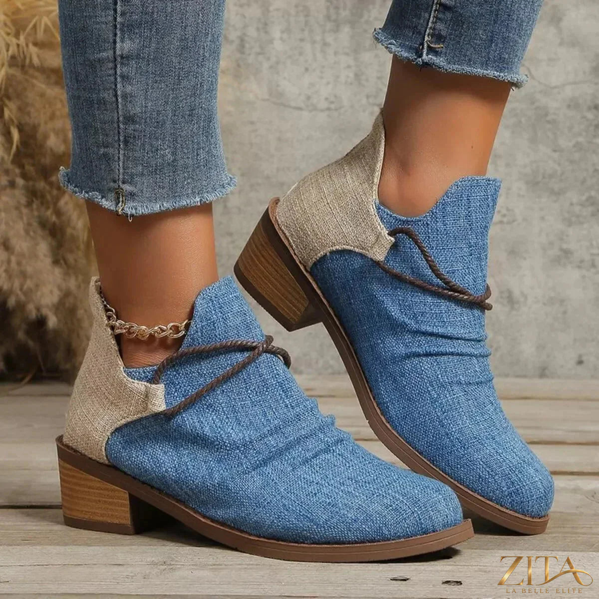 Zita La Belle Elite block heel ankle boots in black leather with a sleek design and sturdy chunky heel.
