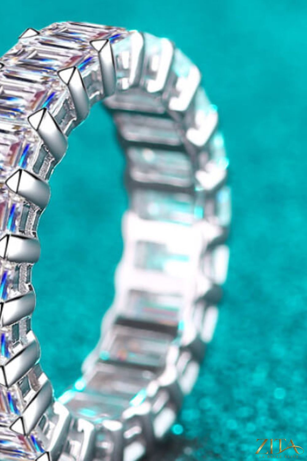 Rhodium-plated moissanite ring featuring a 10.5-carat center stone, elegant and sparkling jewelry piece.