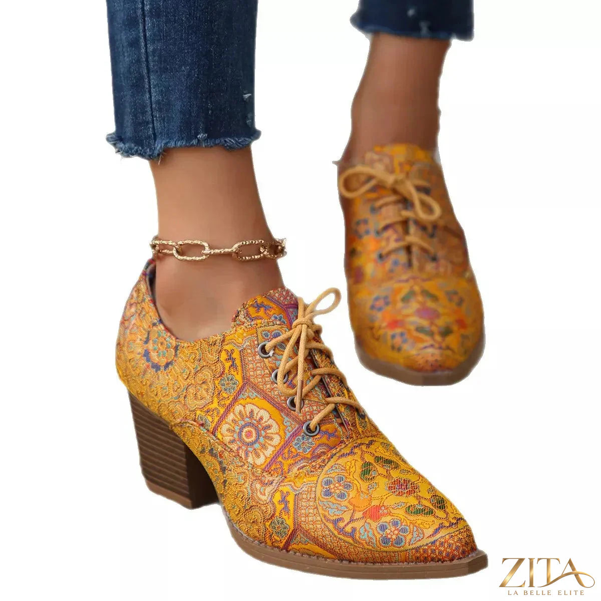 Zita La Belle Elite point toe block heel ankle boots in black leather with sleek design and stylish fit.