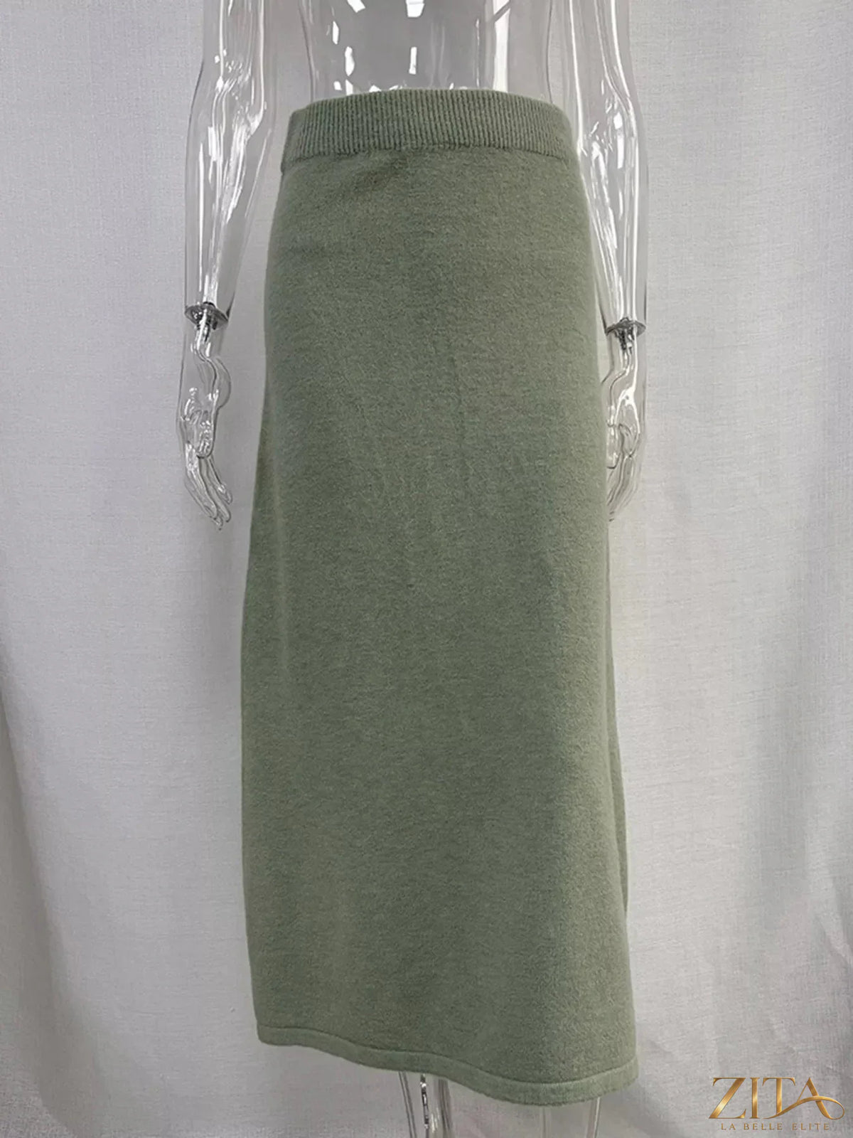 Zita La Belle Elite zip-up mock neck cardigan and matching midi skirt sweater set, in soft knit with stylish design.