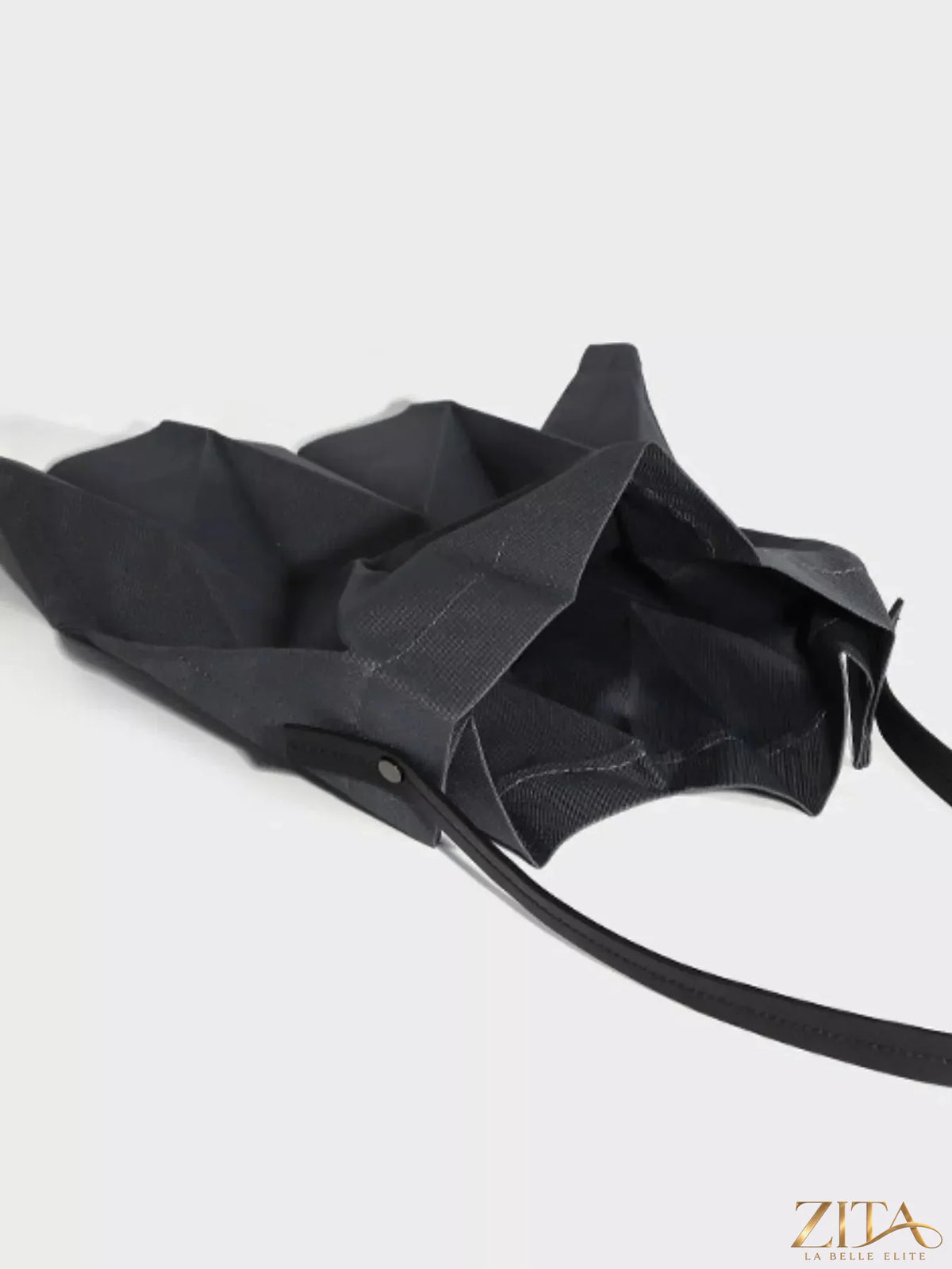 Zita La Belle Elite minimalist geometric pleated tote handbag with structured design and top handles, stylish and modern fashion accessory.