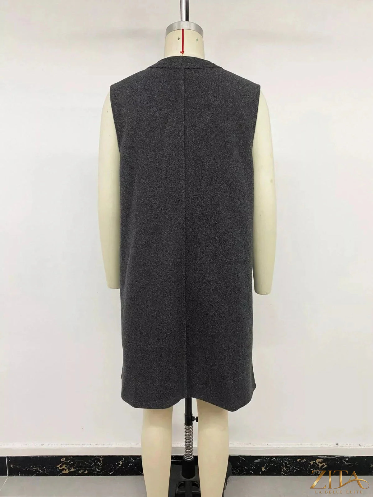 Zita La Belle Elite sleeveless Longine vest coat in a sleek, tailored design with a smooth fabric finish.