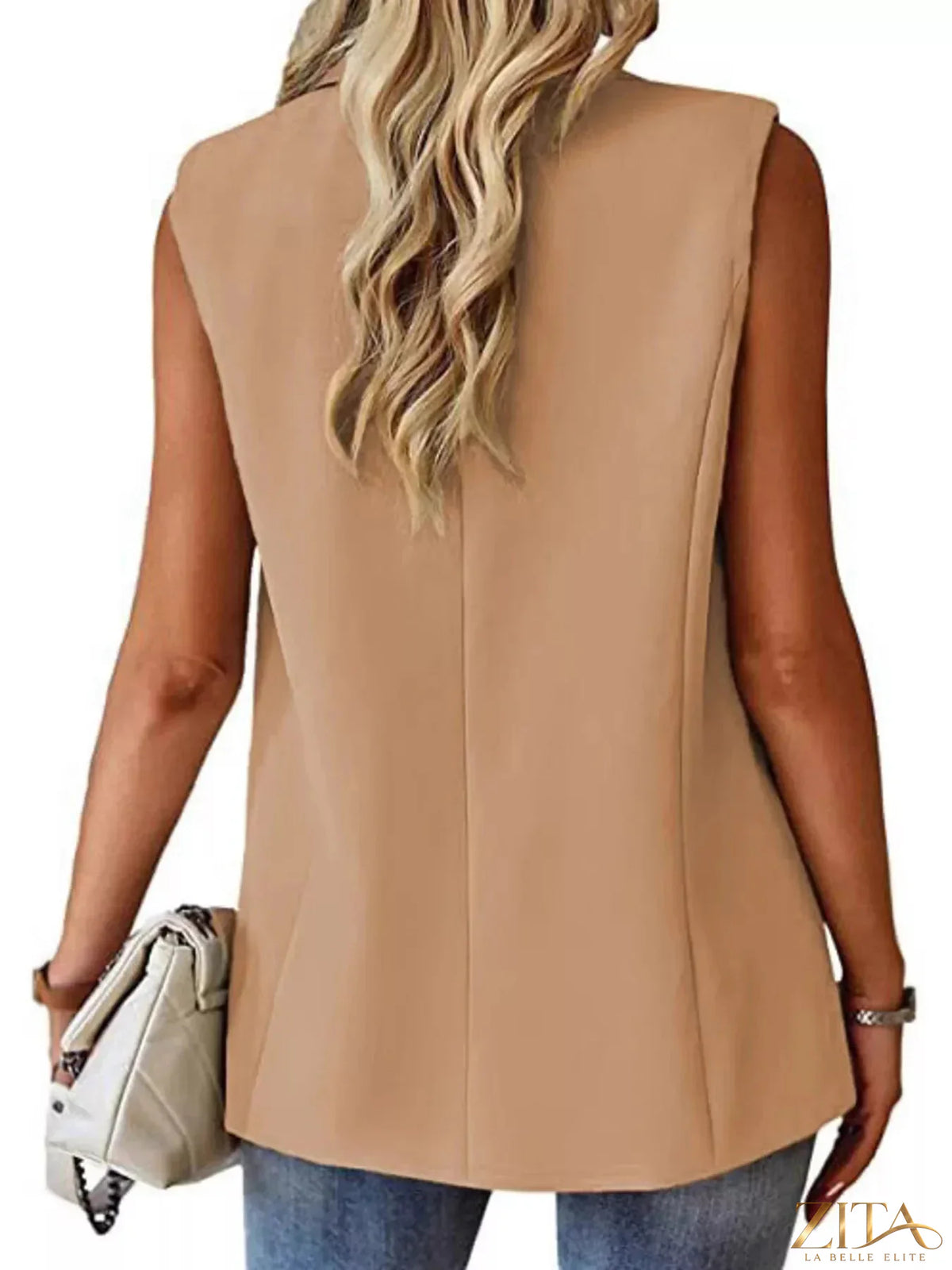 Plus size Zita La Belle Elite full size vest coat with one button lapel collar, shown in a stylish, tailored fit.