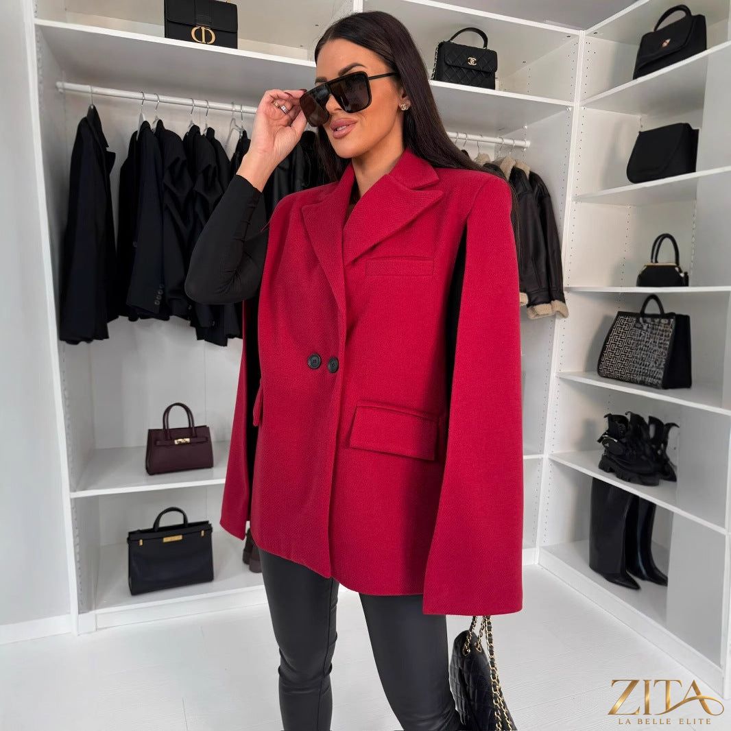 Women’s solid color shawl coat by Zita La Belle Elite, loose wrap outerwear with a cozy, elegant design and soft fabric.