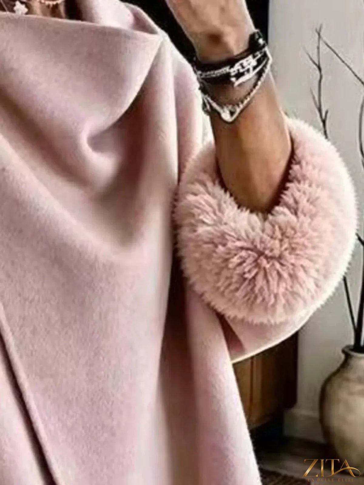Plus size elegant faux fur cuff outerwear by Zita La Belle Elite featuring asymmetric design and stylish full-size silhouette.