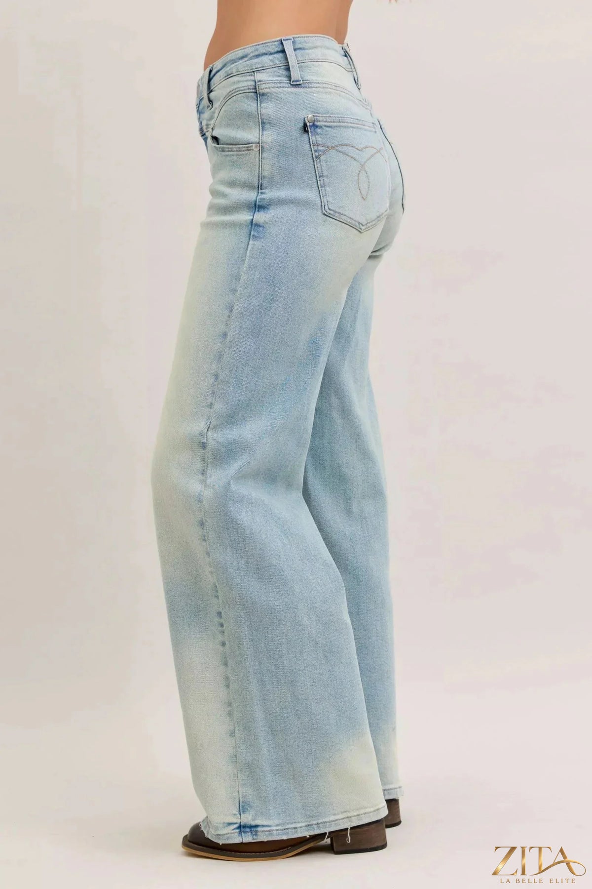 Zita La Belle Elite Judy Blue high waist column straight jeans shown on a model, featuring a classic denim fit and high-rise design.