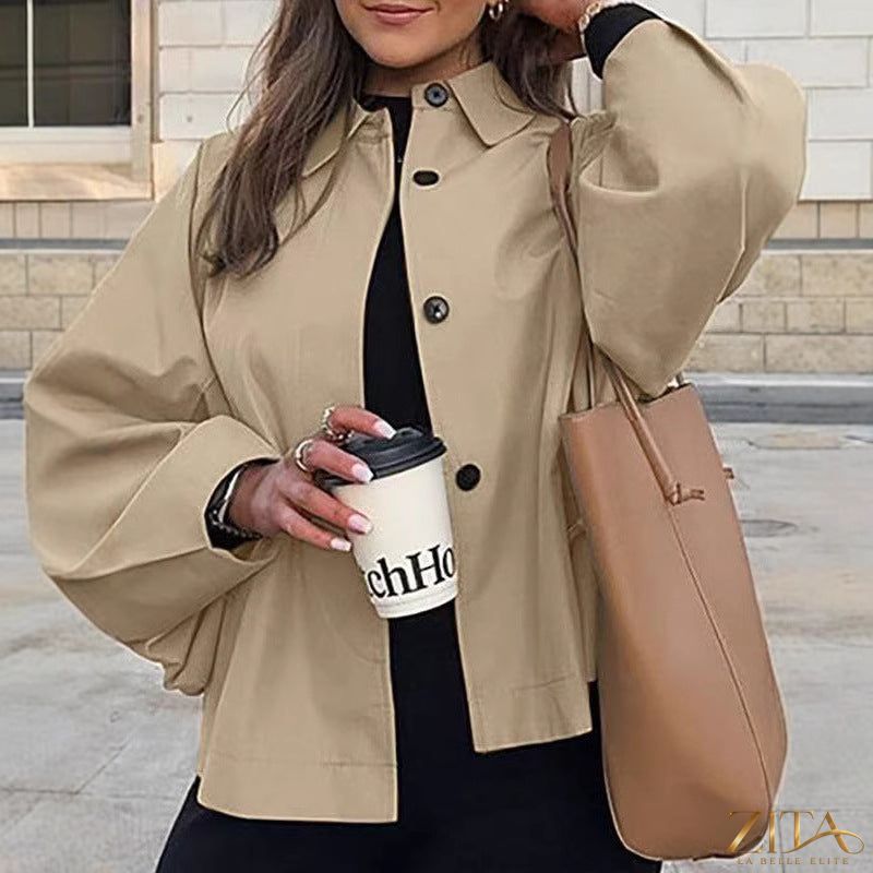 Women's French-style loose mid-length trench coat by Zita La Belle Elite, featuring classic design and versatile workwear chic style.