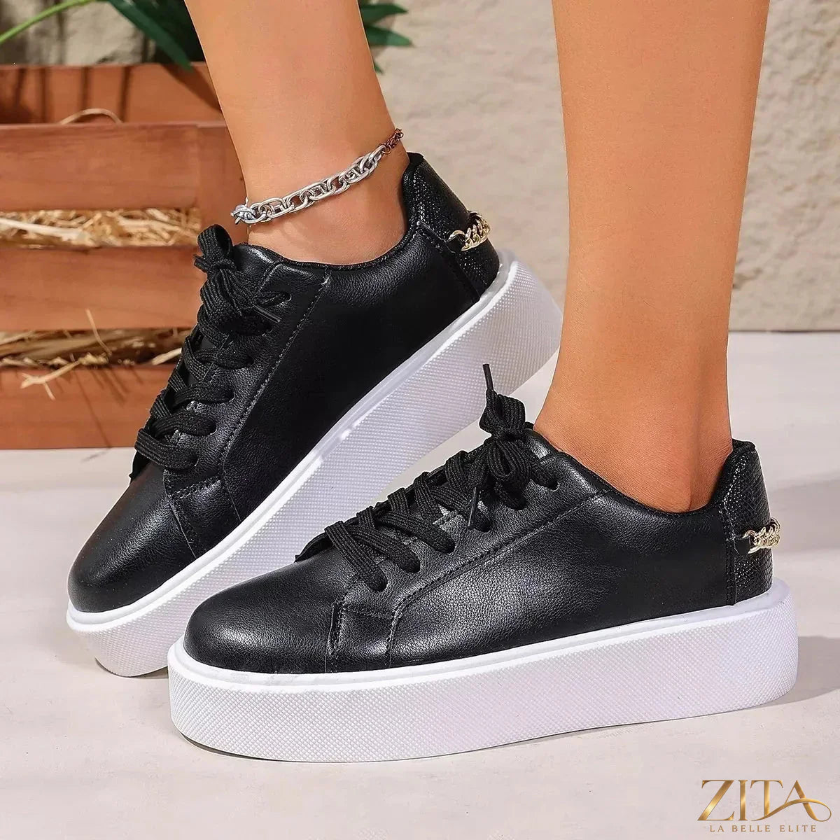 Zita La Belle Elite round toe platform sneakers with white laces and chunky sole, stylish casual footwear for women