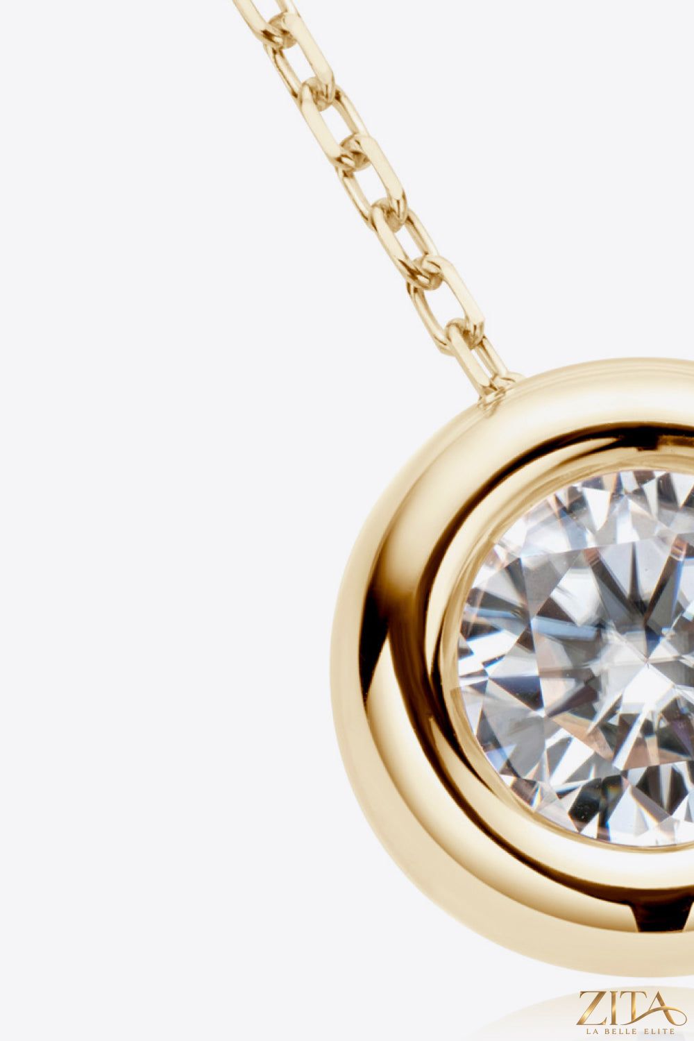 Sterling silver Zita La Belle Elite Adored 1 Carat Moissanite pendant on a chain, showcasing a sparkling moissanite gemstone.