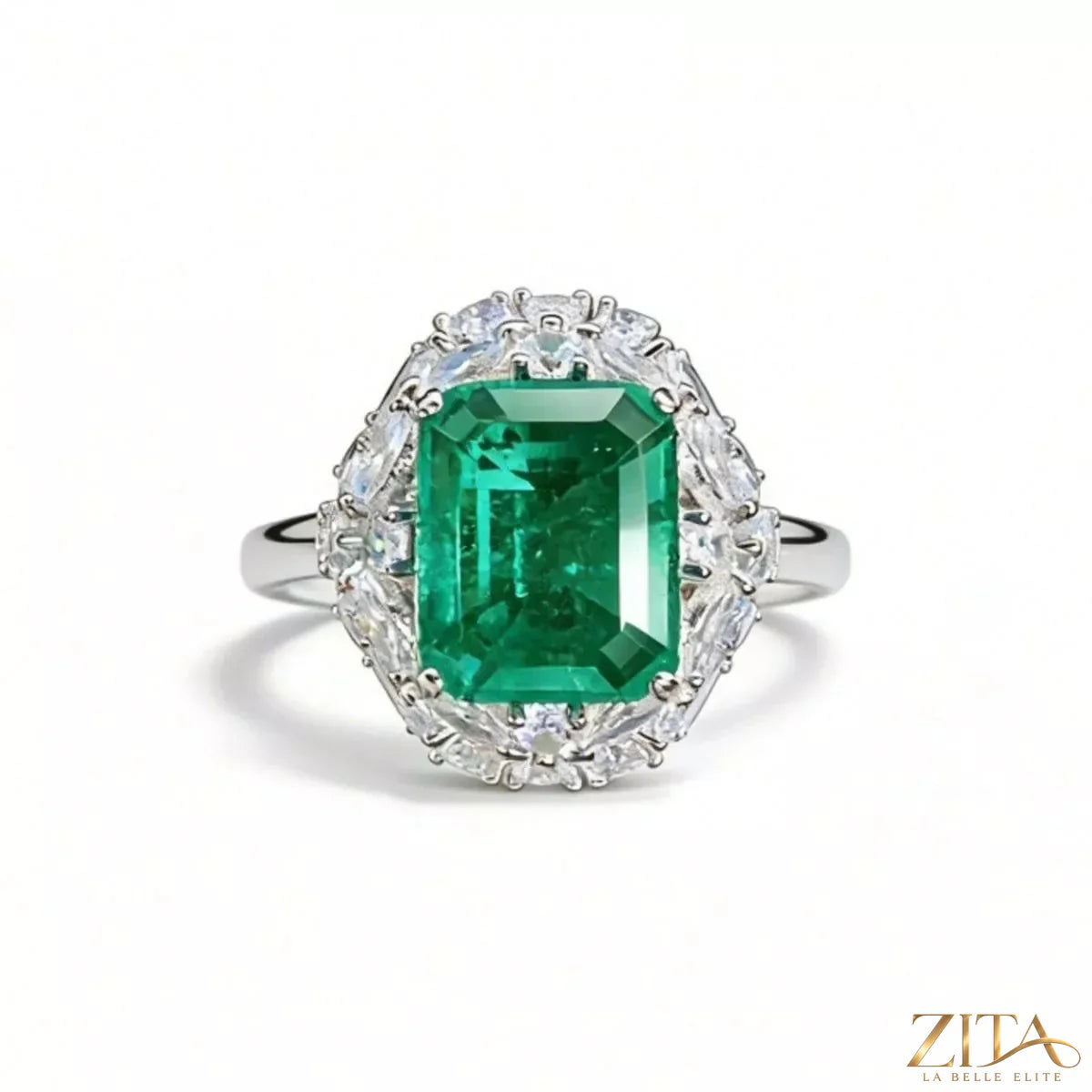 925 Sterling Silver Zircon Ring with sparkling stones, featuring a sleek band and elegant design.