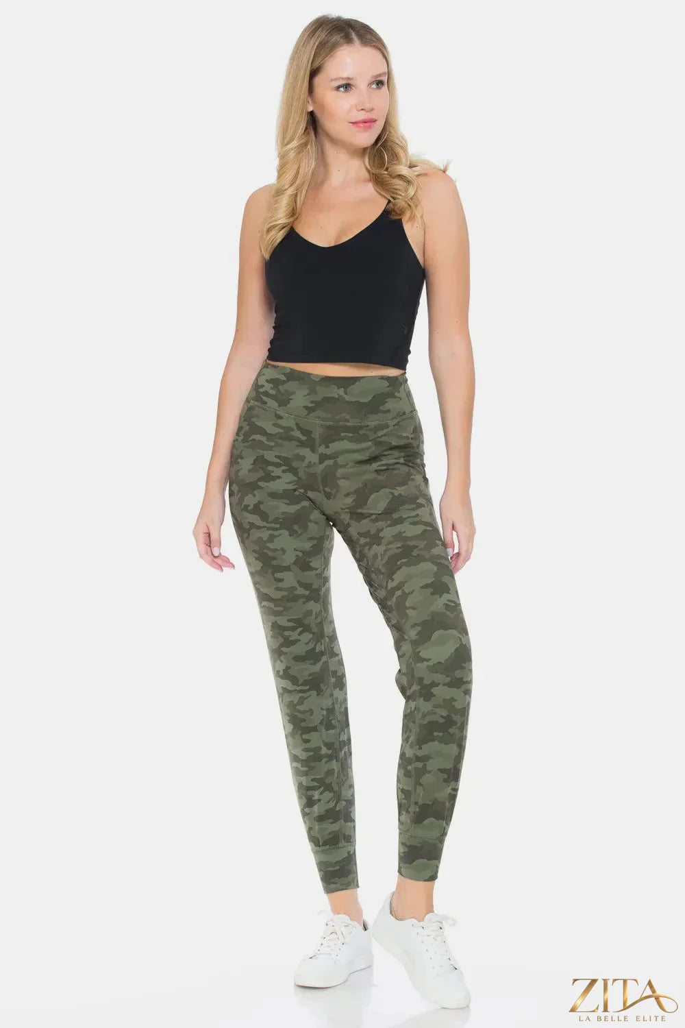 Camouflage high waist leggings by Trendsi, featuring a stretch fit and trendy camo pattern, ideal for casual or active wear.