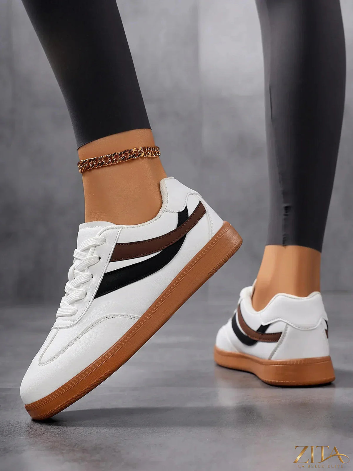 Zita La Belle Elite lace-up flat sneakers with stripe accent, featuring comfortable design and stylish detail for casual wear