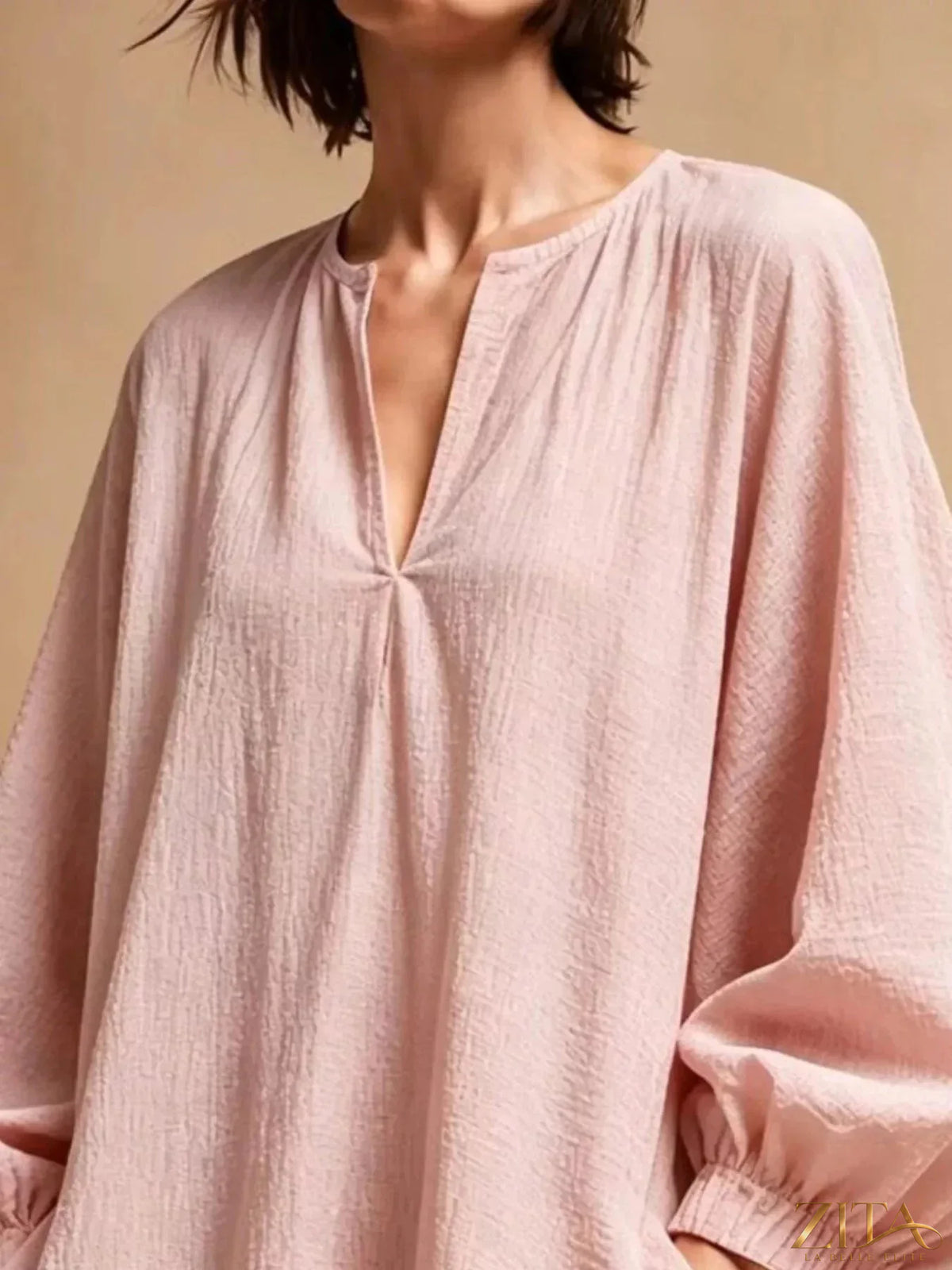 Zita La Belle Elite casual loose-fit mini dress with balloon sleeves and pockets, featuring a relaxed, stylish design.