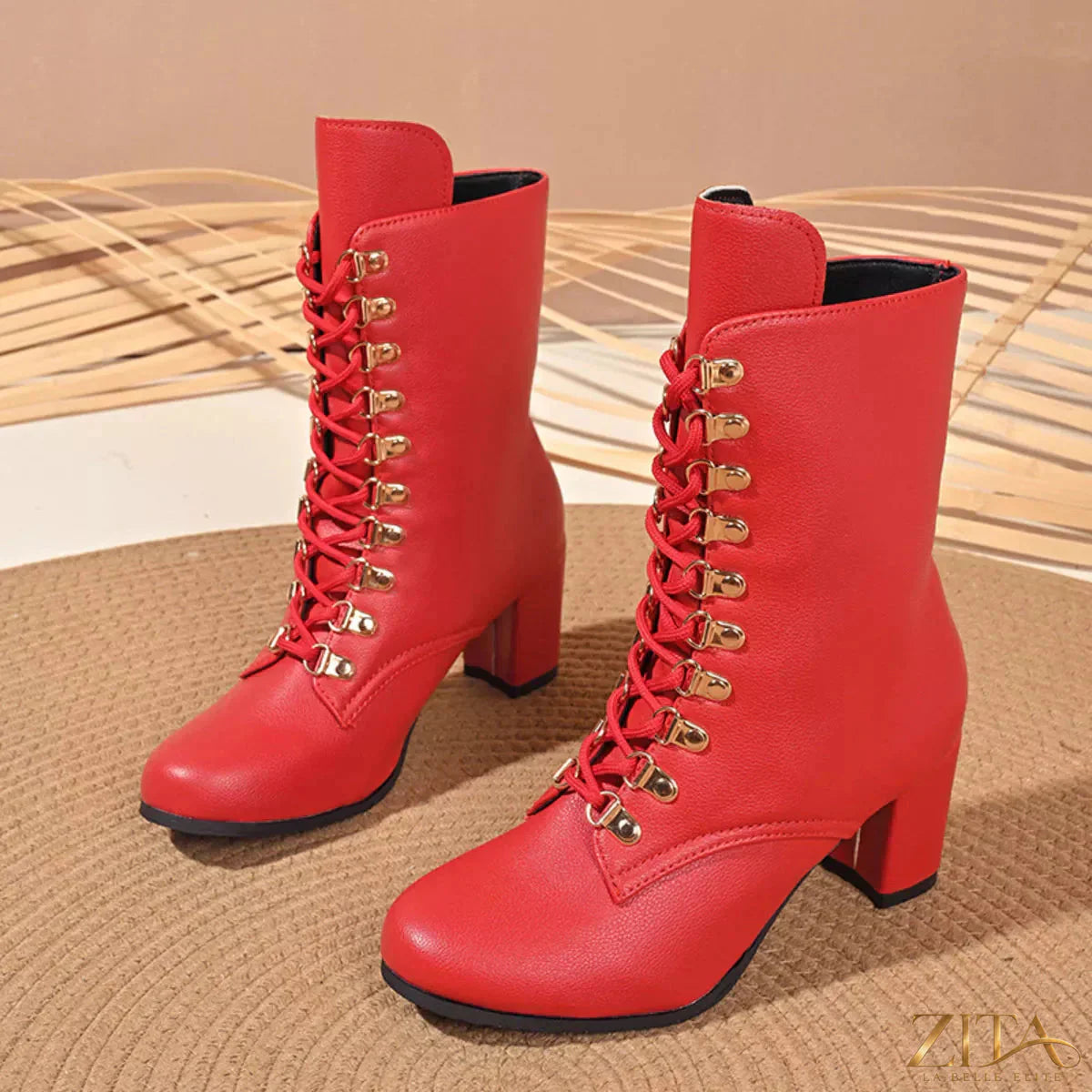 Zita La Belle Elite lace-up boots with a sturdy block heel and sleek leather design, perfect for stylish everyday wear.