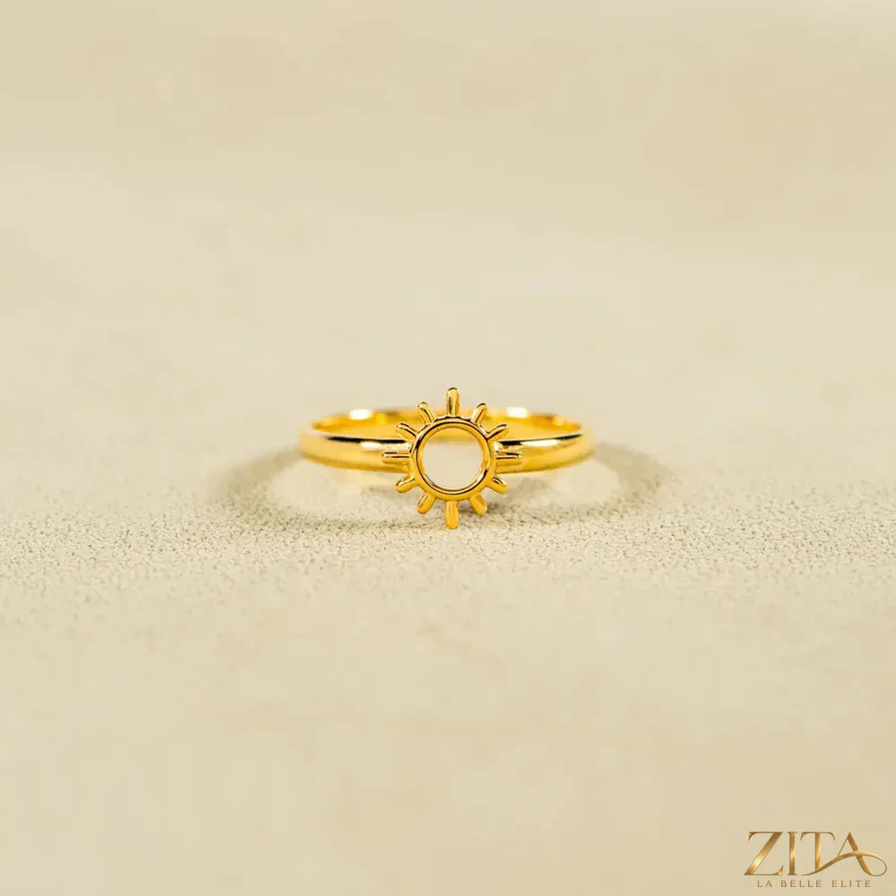 Sun shape 18K gold-plated ring by Zita La Belle Elite, featuring a radiant sun design with a polished gold finish.
