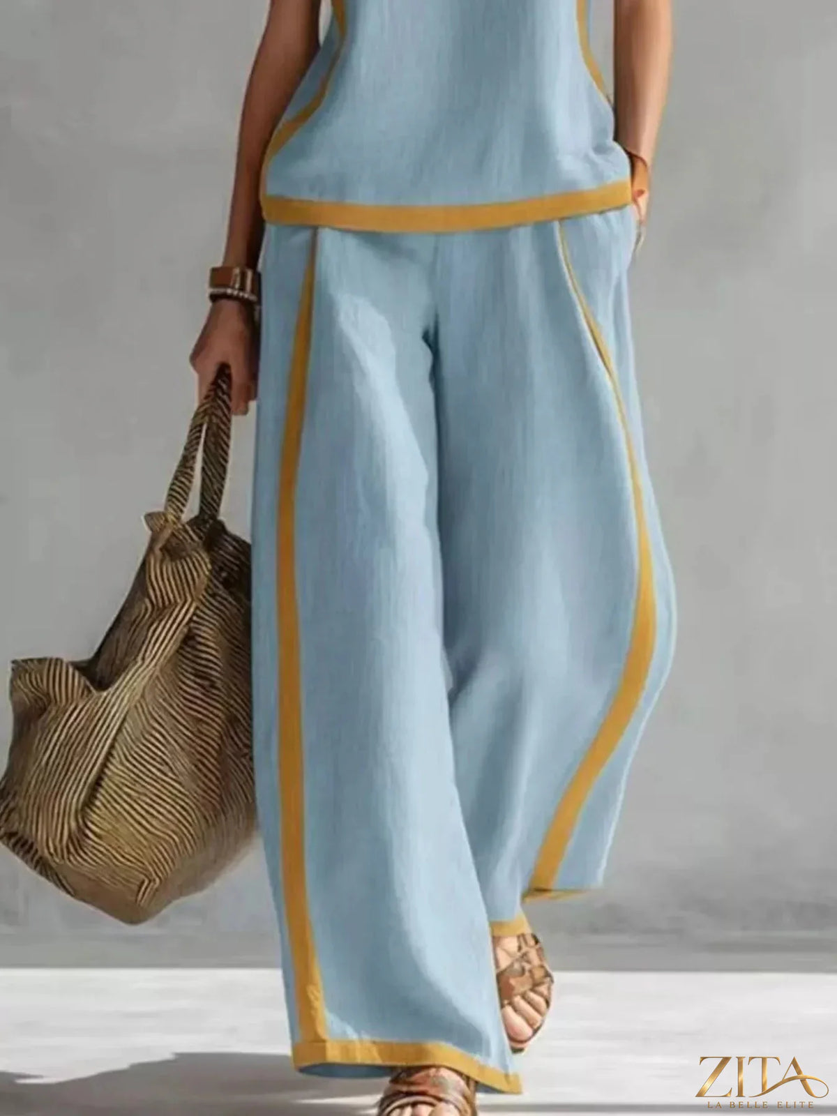 Zita La Belle Elite sleeveless tank top and wide-leg pants set, stylish casual outfit, front view with neutral background.