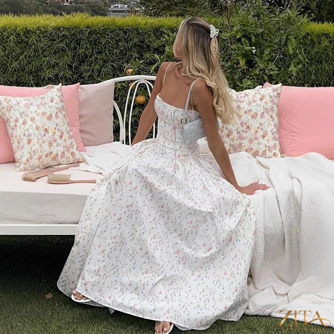 Printed strapless backless maxi dress by Zita La Belle Elite, fitted long dress with a stylish, elegant design.