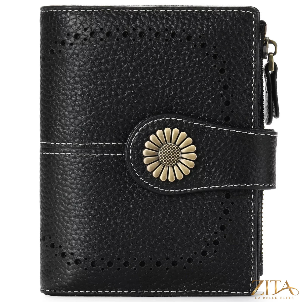Leather bifold wallet from Trendsi featuring a sleek design with multiple card slots and a smooth finish.