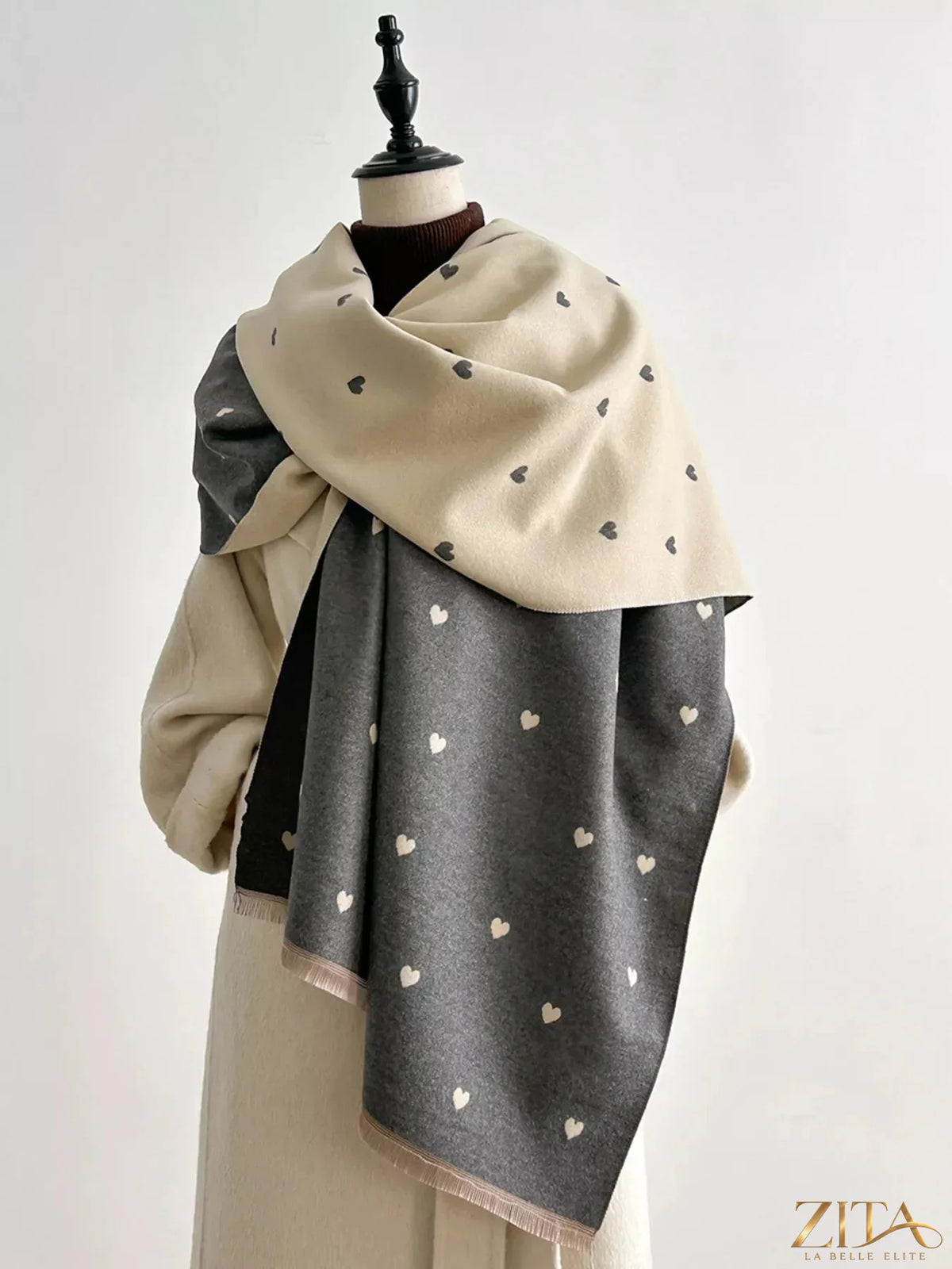 Heart raw hem scarf by Zita La Belle Elite, featuring soft fabric and a stylish raw edge design.