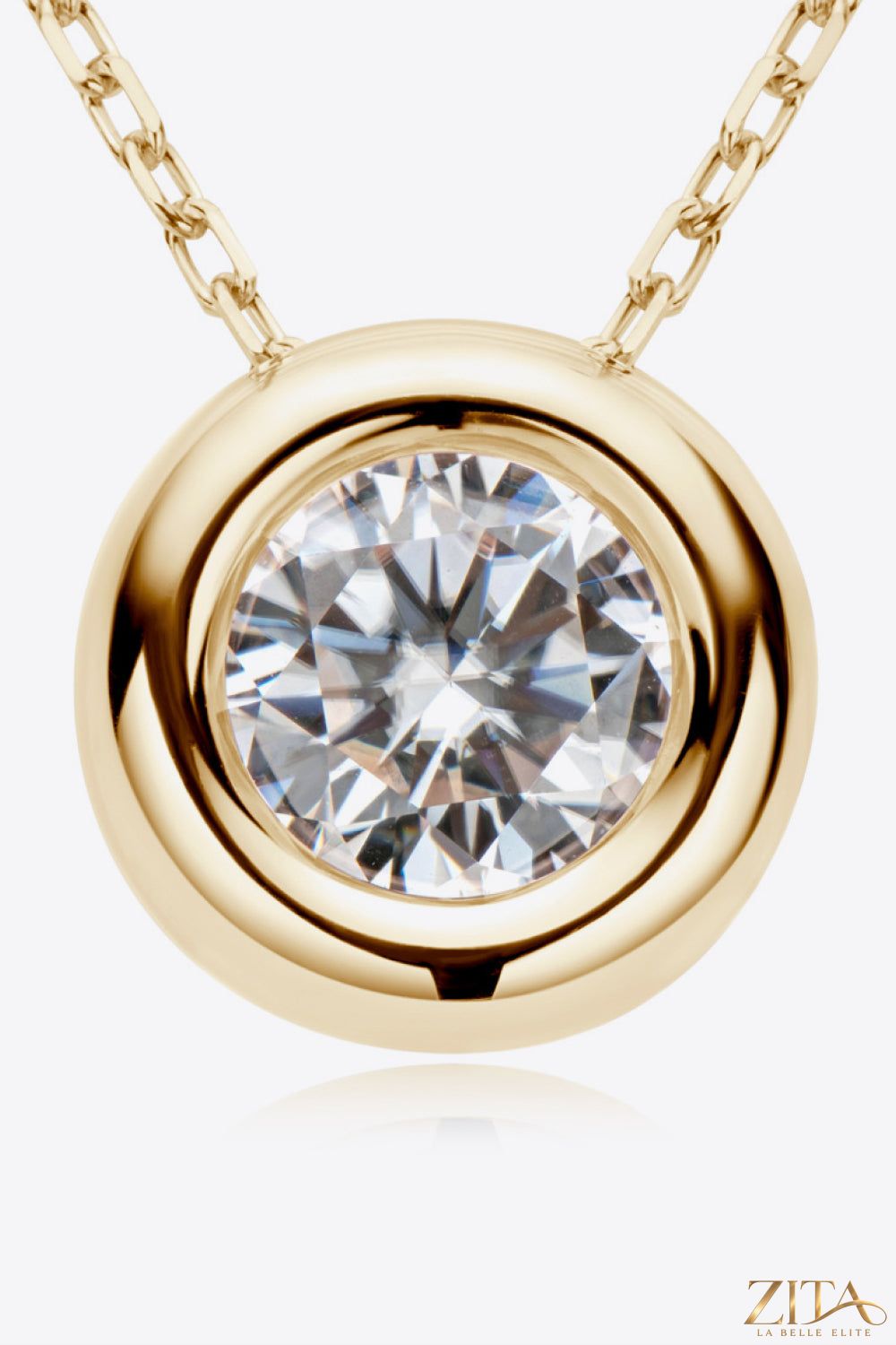 Elegant Zita La Belle Elite Adored 1 Carat Moissanite pendant on sterling silver necklace, showcasing a sparkling gemstone.