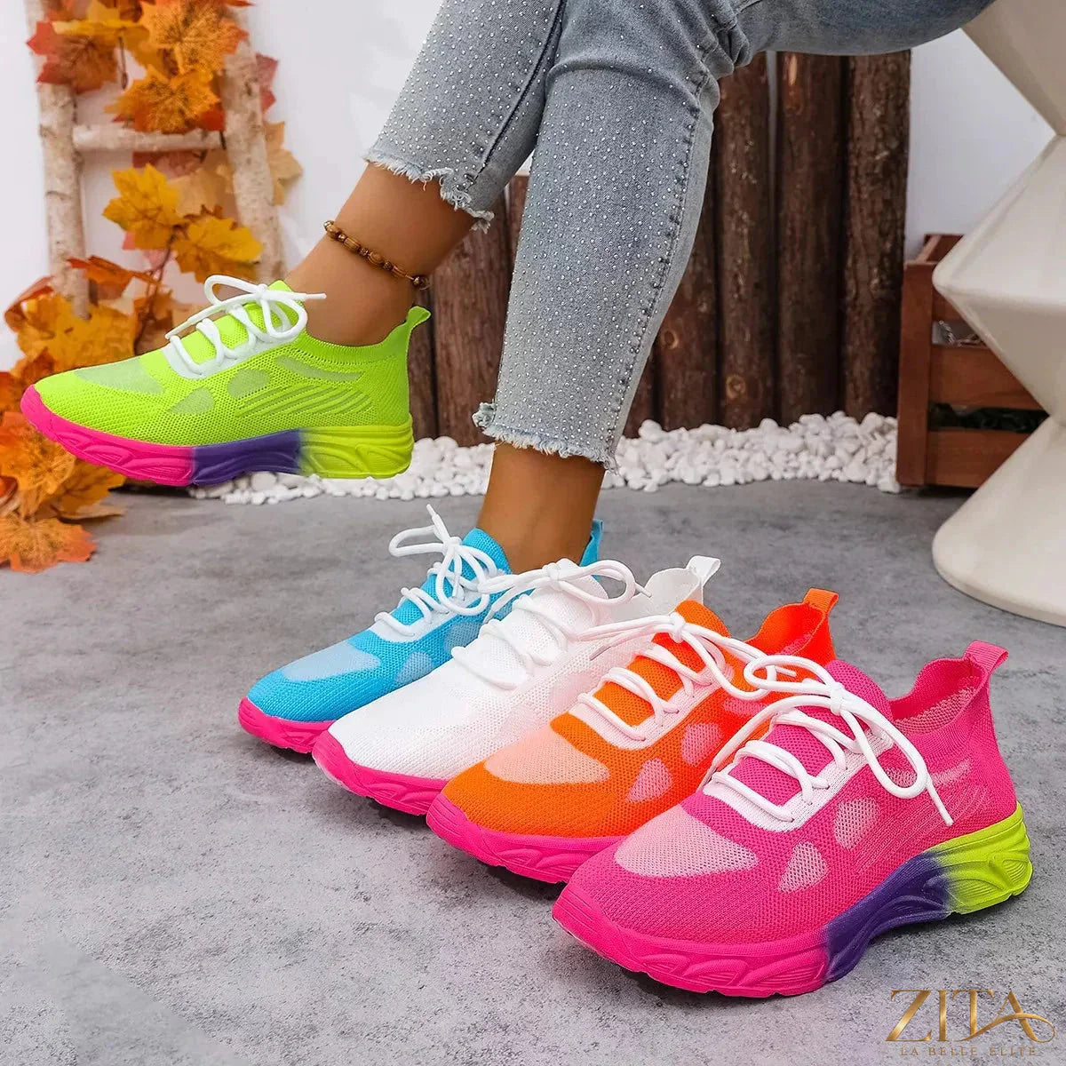 Zita La Belle Elite lace-up round toe sneakers with white soles, stylish casual footwear for women.