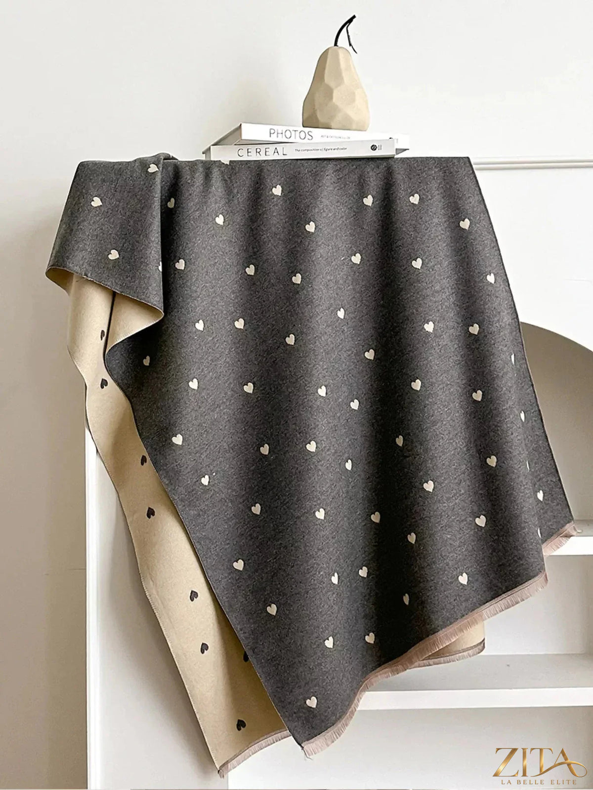 Zita La Belle Elite Heart Raw Hem Scarf featuring soft fabric, raw hem edges, and a romantic heart pattern.