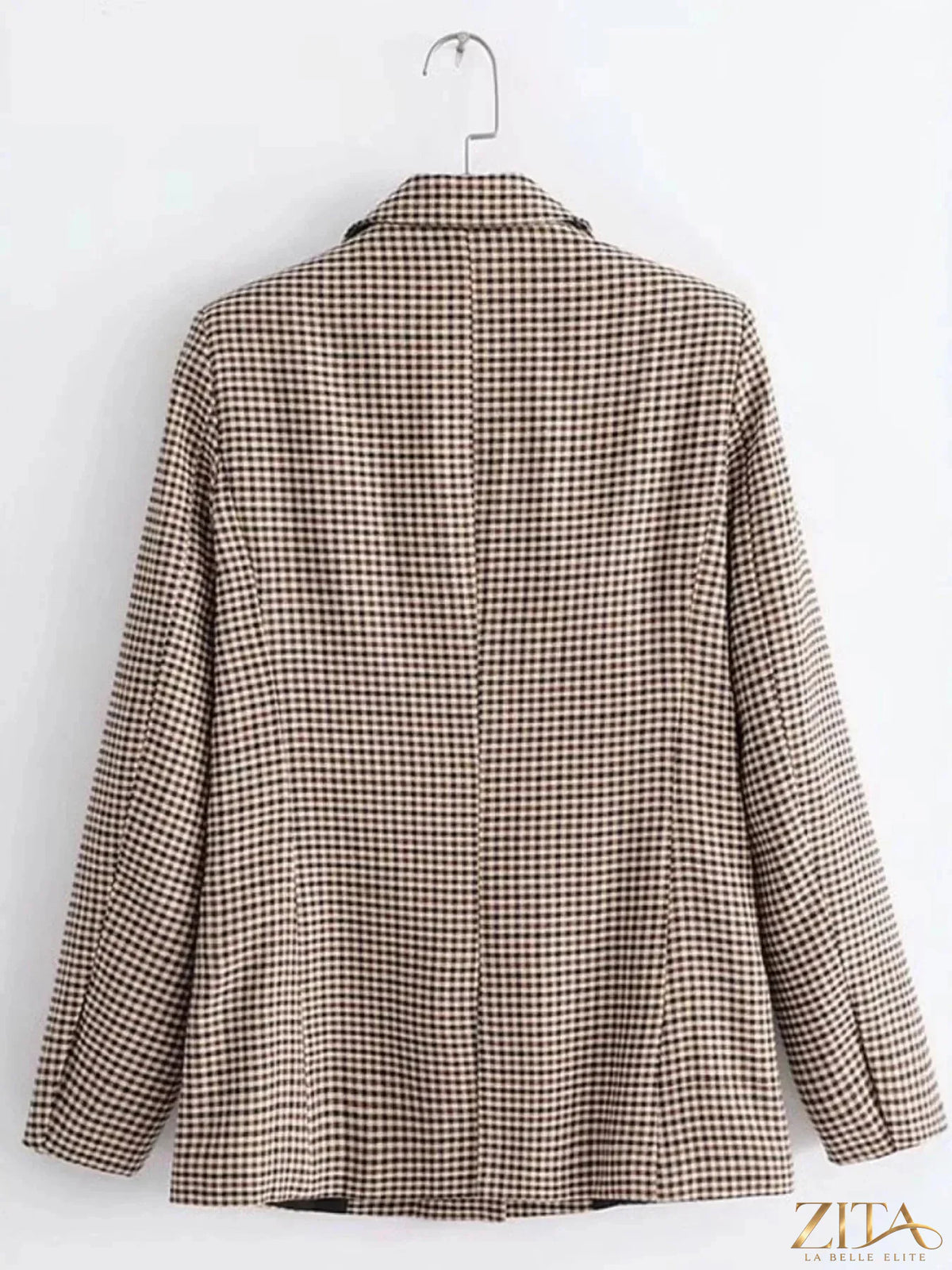 Zita La Belle Elite plaid blazer with lapel collar, long sleeves, tailored fit, in classic plaid pattern.