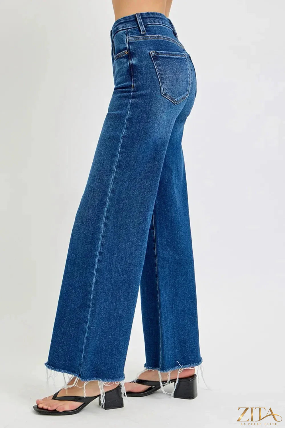 Zita La Belle Elite RISEN tummy control high-rise wide-leg jeans, dark wash, front view showcasing fit and style.