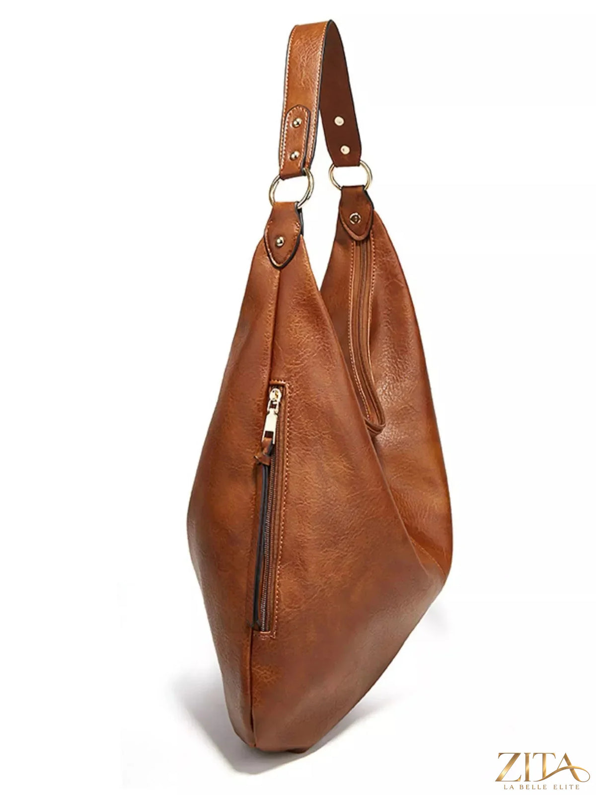 Leather slouchy shoulder bag by Zita La Belle Elite, featuring soft, textured leather with a casual, spacious design.