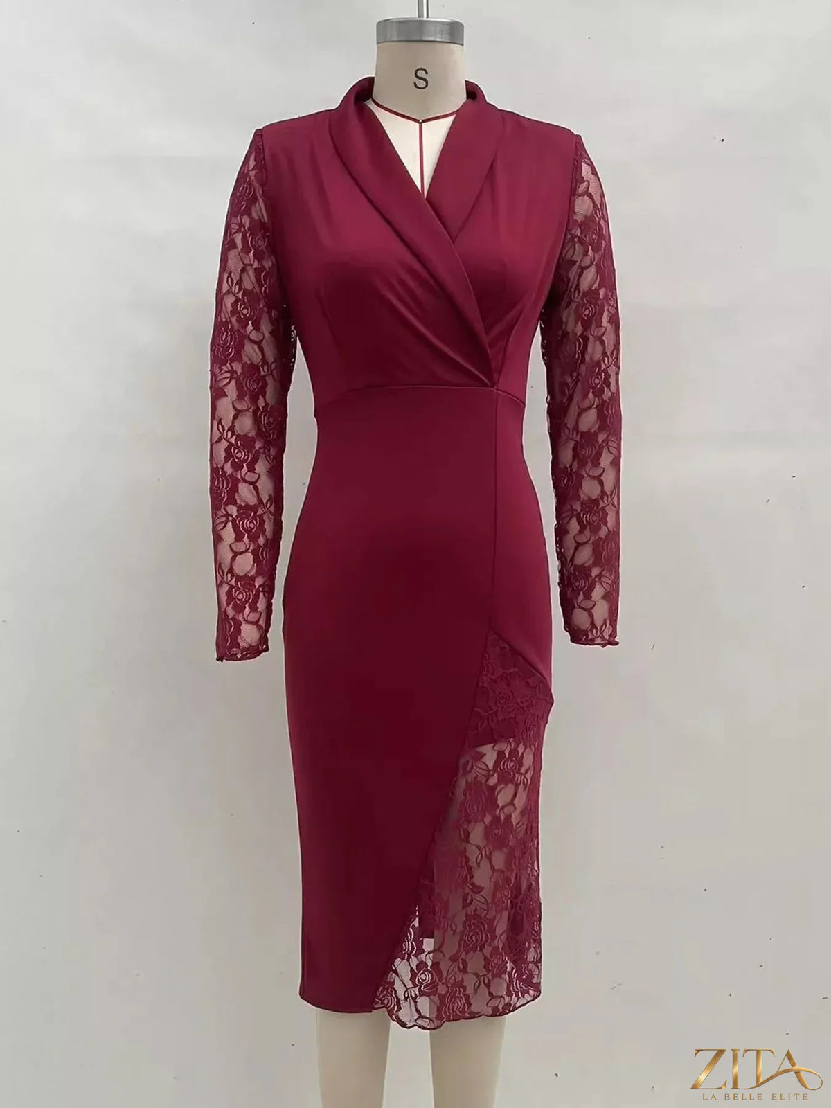 Zita La Belle Elite lace-sleeve blazer dress featuring fitted design and elegant detailing on a model.