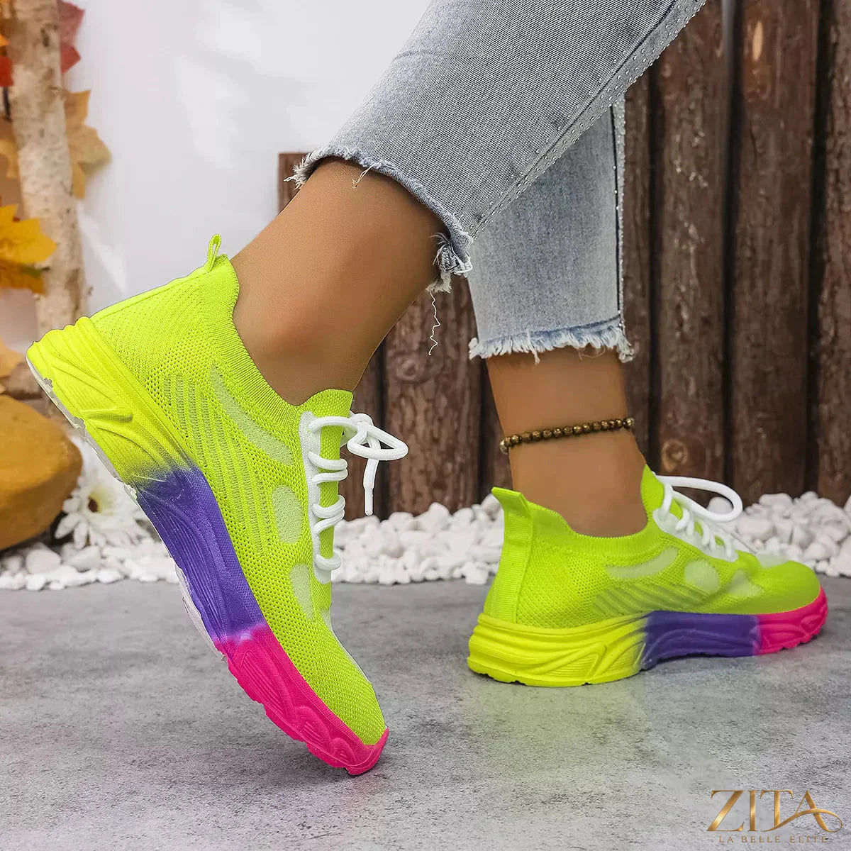 Zita La Belle Elite lace-up round toe sneakers with white upper and rubber sole, stylish and comfortable casual footwear.
