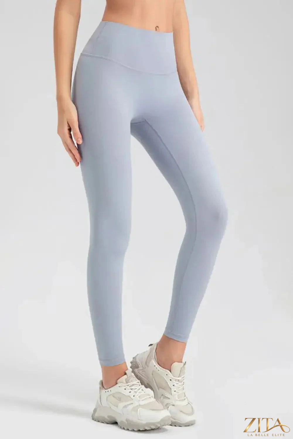 Trendsi wide waistband sport leggings in black, featuring a stretchy elastic waist and sleek, form-fitting design for active wear.