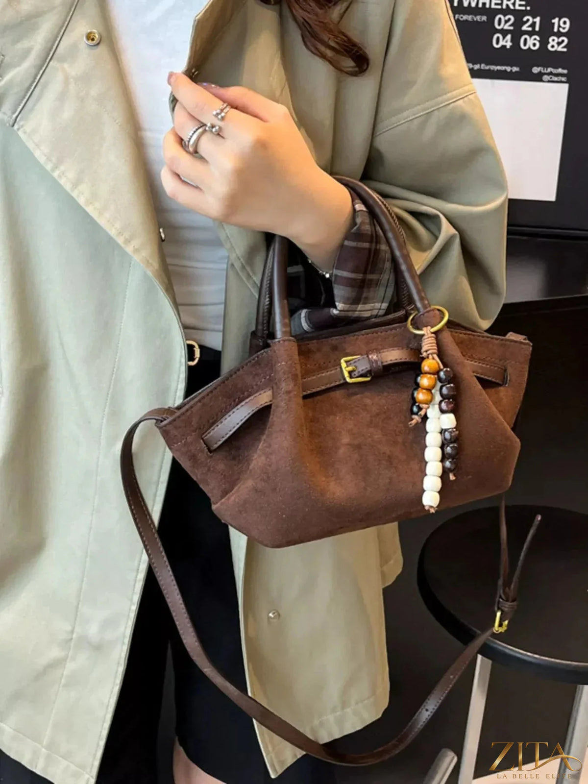 Zita La Belle Elite buckle decor tote bag with leather straps and spacious interior, stylish and practical for everyday use.
