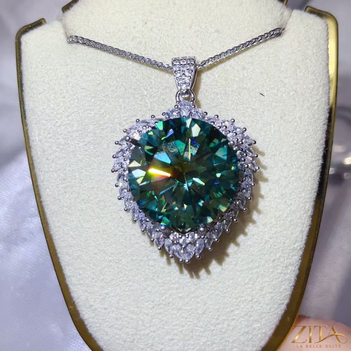 Sterling silver pendant necklace with a 20-carat moissanite gemstone, elegant jewelry piece from Trendsi.
