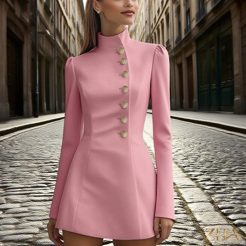 Zita La Belle Elite women's slim fit blazer dress with stand collar, short length, formal casualwear for women.