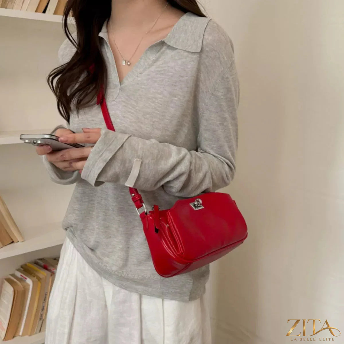 Trendsi PU leather shoulder bag with adjustable strap and minimalist design, perfect for casual or evening wear.
