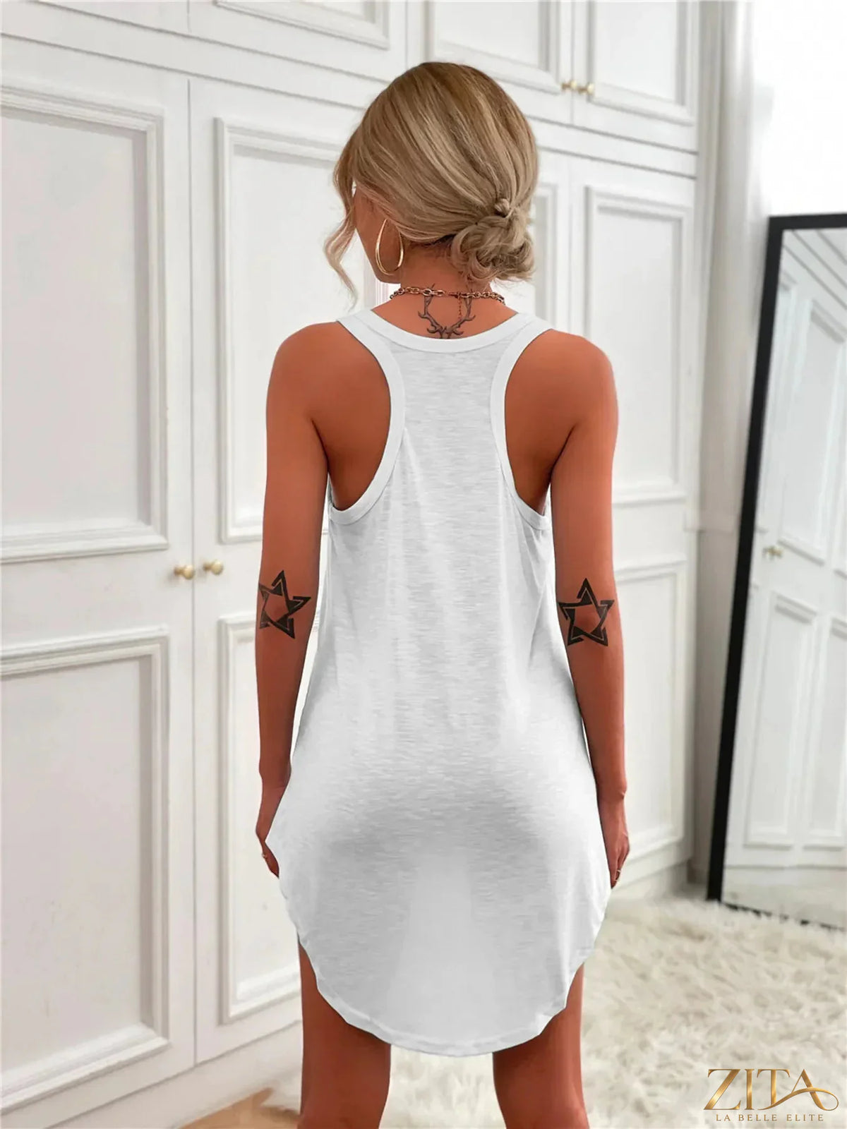Zita La Belle Elite casual tank mini dress with curved hem, sleeveless design and lightweight fabric, perfect for summer wear.