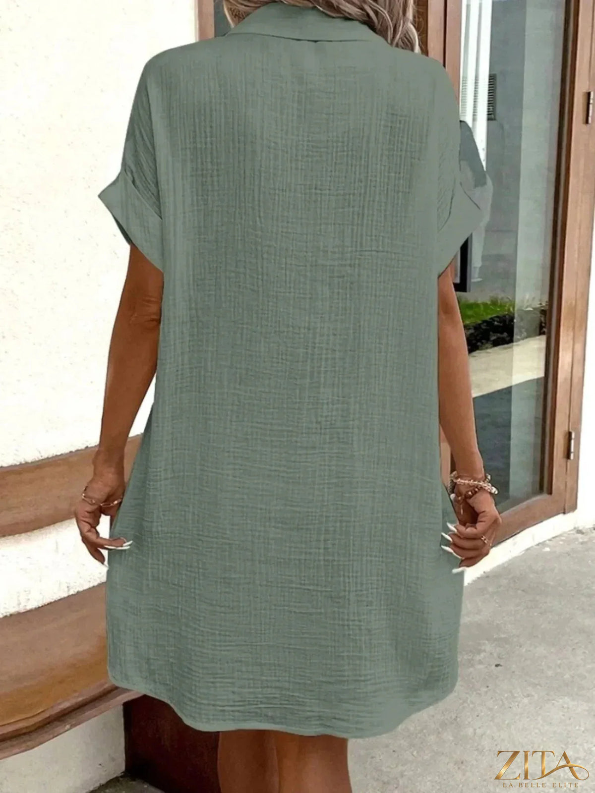 Zita La Belle Elite casual button-down shirt dress with pockets, featuring a relaxed fit and stylish design.