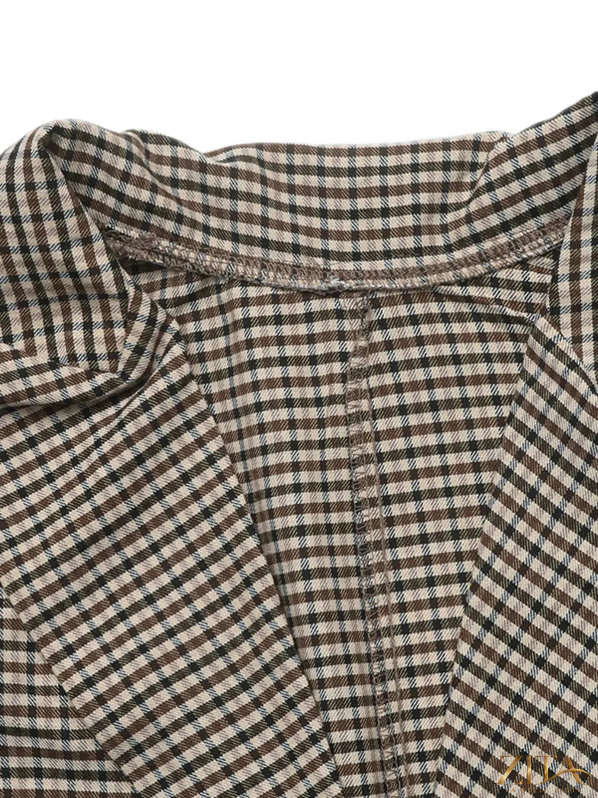 Zita La Belle Elite plaid lapel collar double-breasted blazer, tailored fit with stylish checkered pattern and button details.