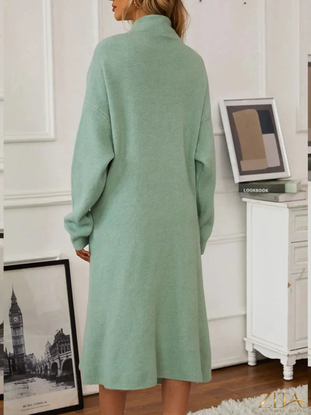 Zita La Belle Elite V-neck cami dress with open front cardigan sweater set, featuring a stylish sleeveless dress and cozy knit cardigan.