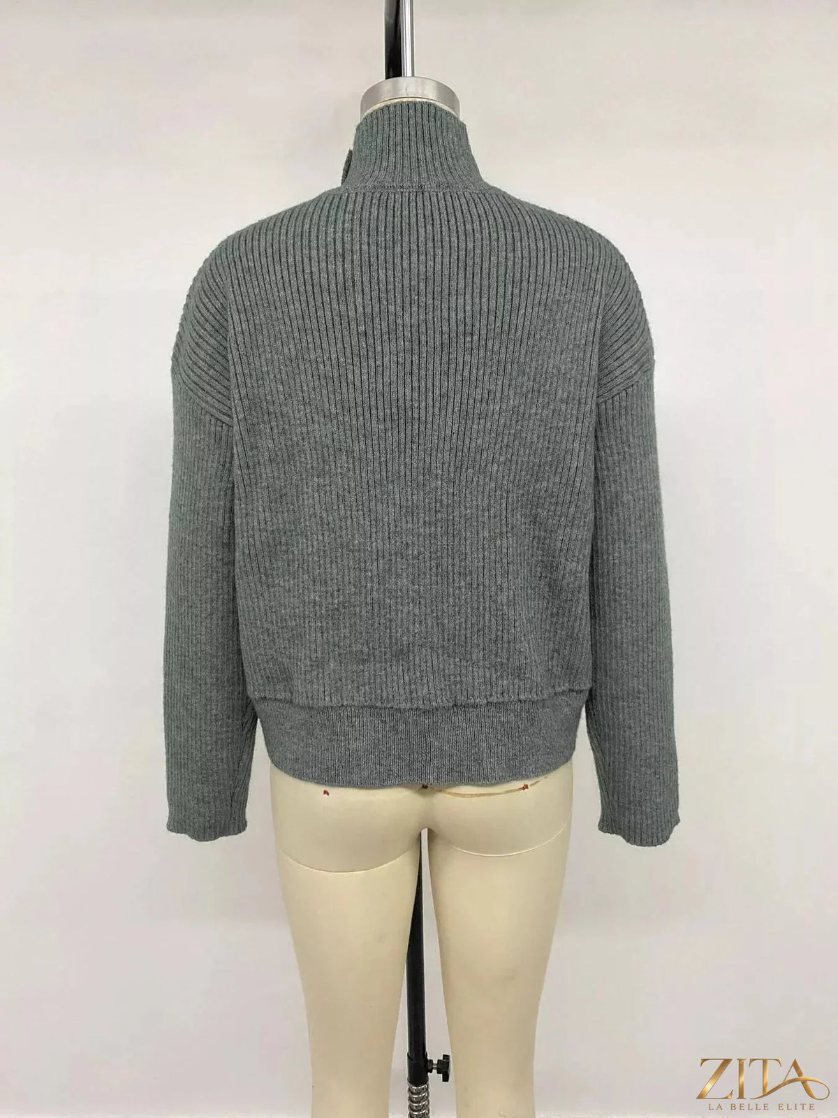 Zita La Belle Elite turtleneck button-down cardigan in cozy knit, featuring buttons and a fitted silhouette.